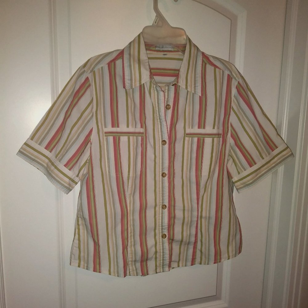 La Strada Striped Cotton Shirt Size M Yellow/Orang